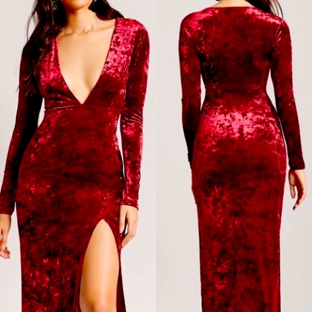 Velvet Plunge Split Leg Maxi Dress - Picture 1 of 2